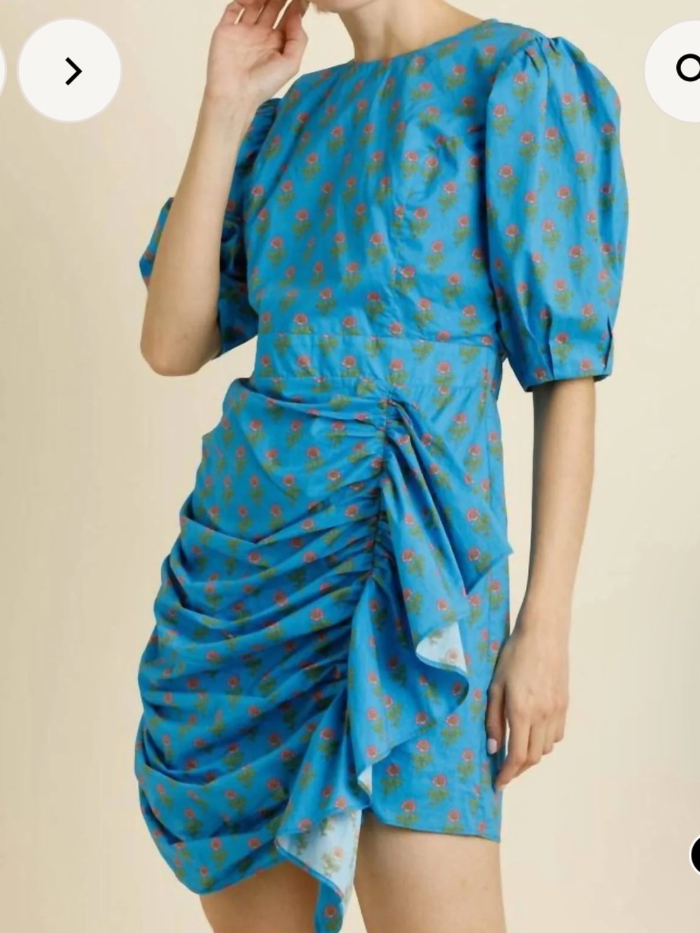 AUREUM Blue Mini Dress with Pink Floral Print